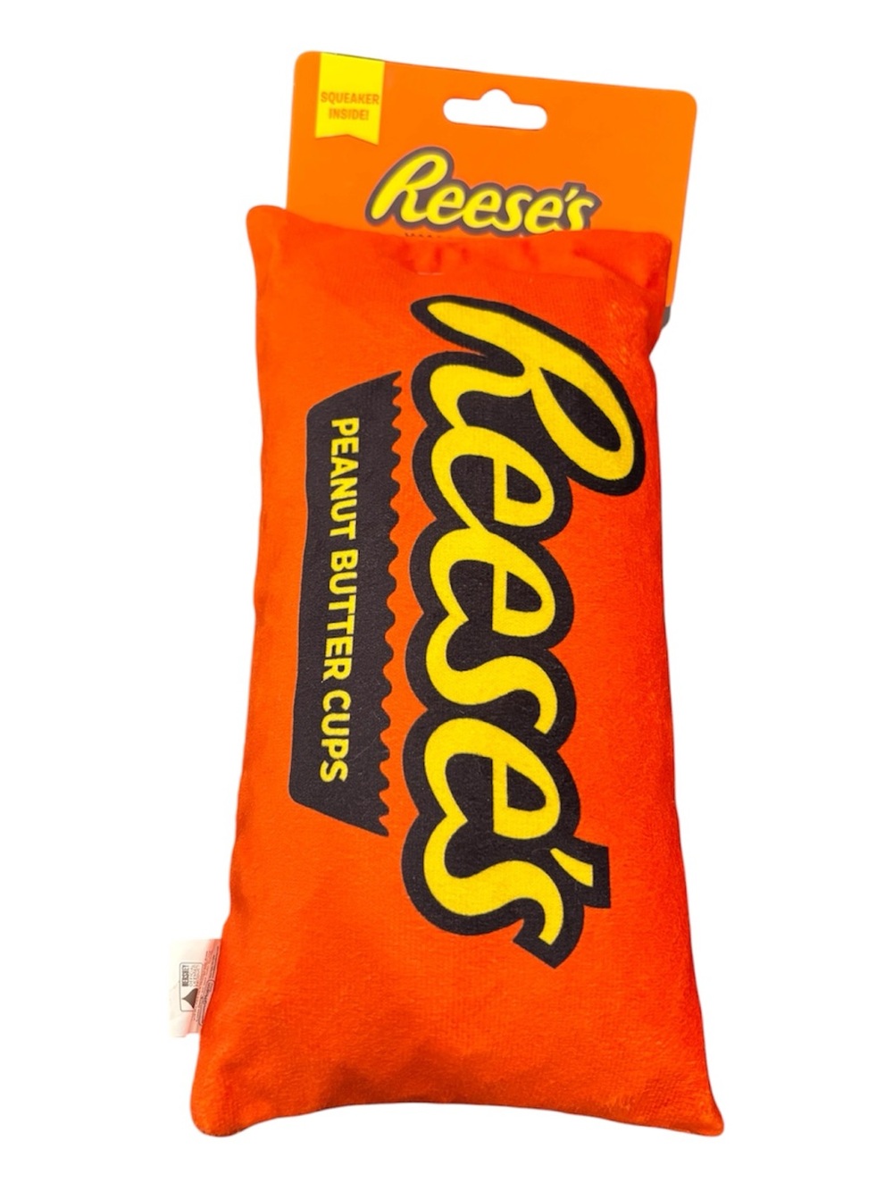 Reese's Orange Logo Plush Squeaker Dog Toy